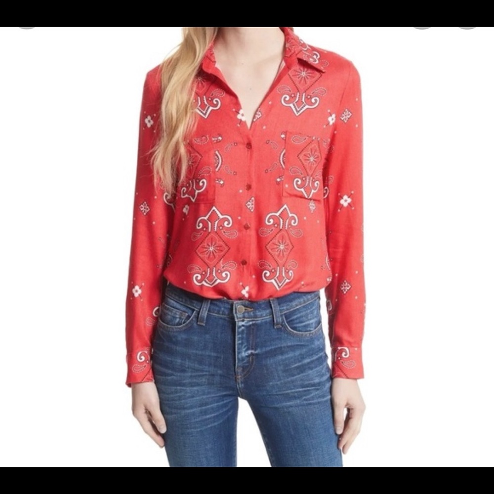NWOT L’agence Jacqueline Red Bandana Button Down Top Size Medium